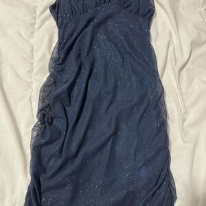 Lovely Day Blue Ruched Strapless Bodycon Dress